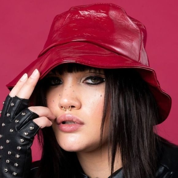 Miz Deep Wet: Red Patent Leather Bucket Hat - Picture 1 of 4